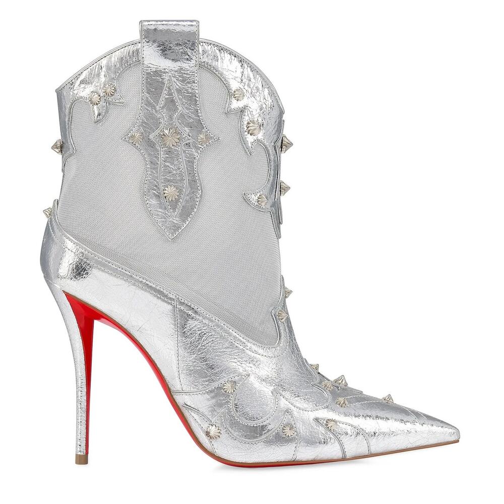 Christian Louboutin Silver bootytiag 100mm metallic leather western boots 37.5